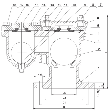 Válvula de retención tipo wafer de doble disco (PN10/16, Clase125/150 DN40 - DN1200)