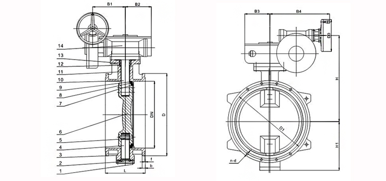 Válvula de borboleta de excêntrica dupla em extremidade de flange  (PN10/16/25 DN150 - 2000)